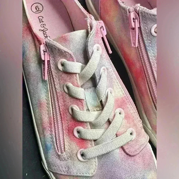 Cat & Jack Shoes Kids Girls Luka Double Zip Lace Up Sneakers Pink Fabric - Picture 8 of 11